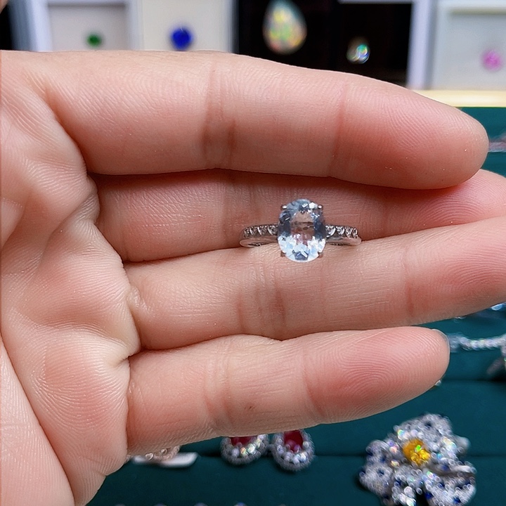 海蓝宝石戒圈银S925镶嵌