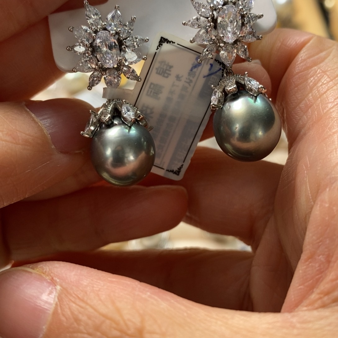 海水珍珠耳饰银S925镶嵌