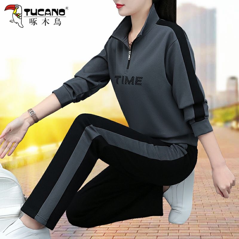 啄木鸟休闲运动套装女春款卫衣外穿春季新款宽松时尚广场舞两件套