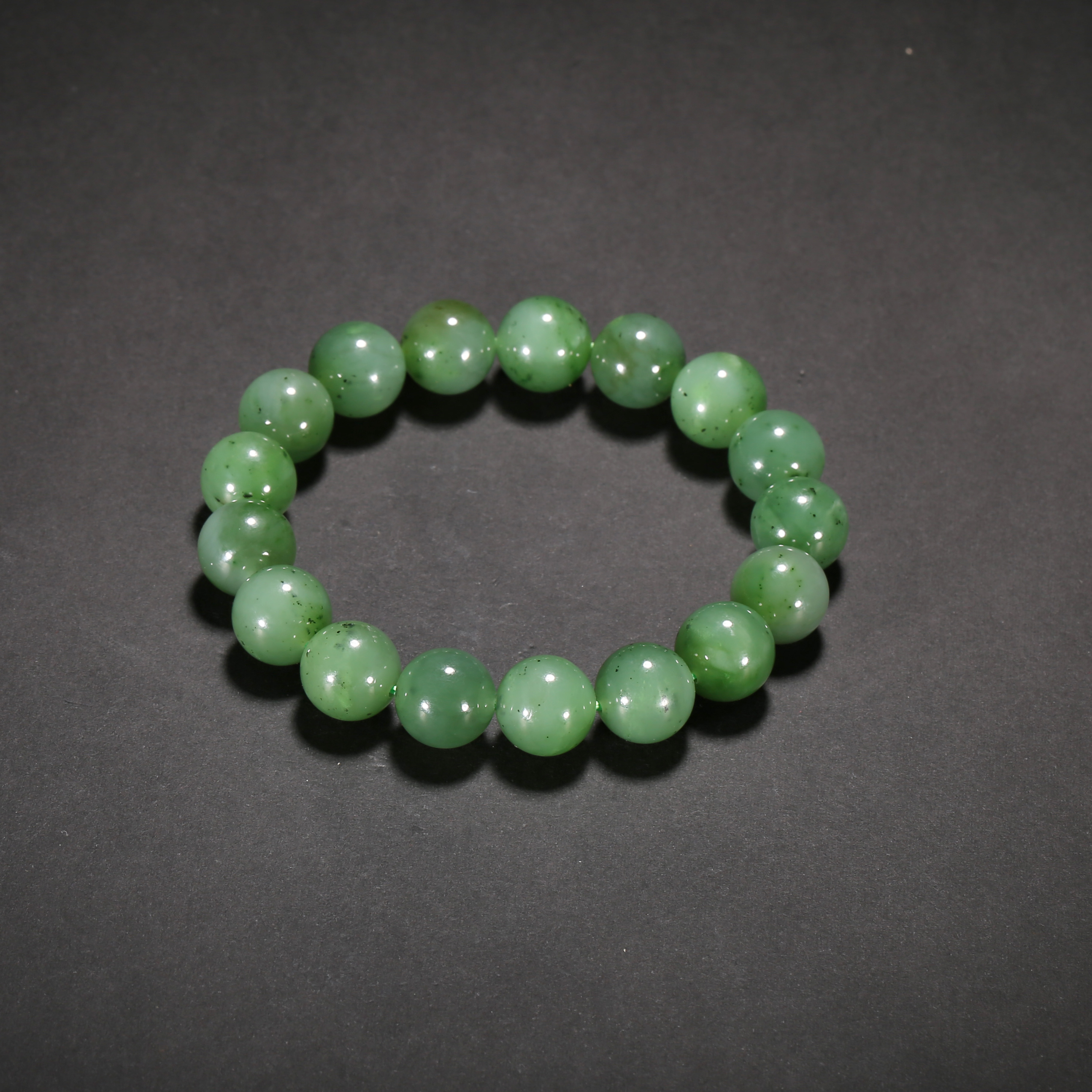 清代*碧玉圆珠手串/13JTY4046/和田玉【北京文博】