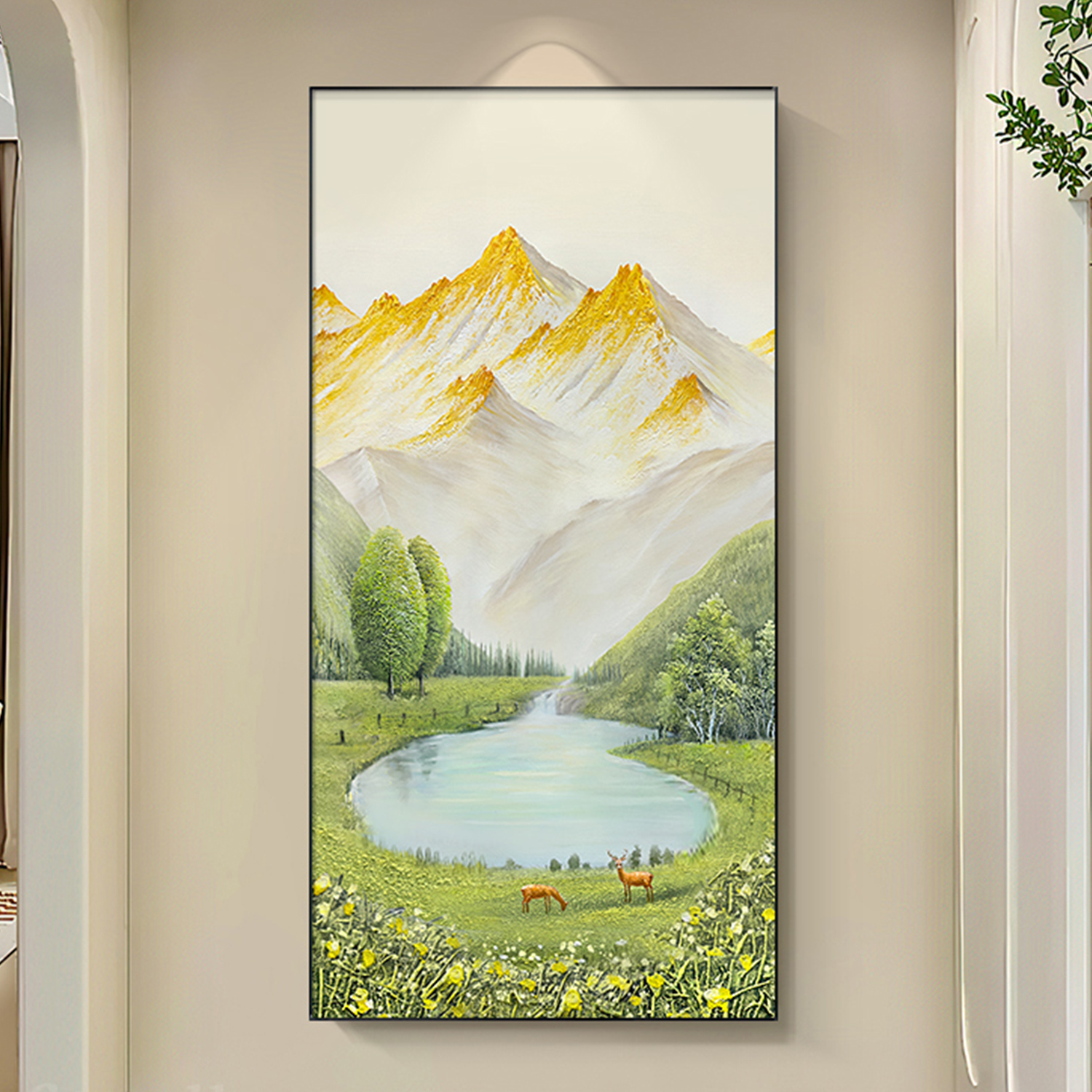 益师傅雅美】日照金山玄关入户正对门走廊挂画晶瓷镶钻聚宝盆80160