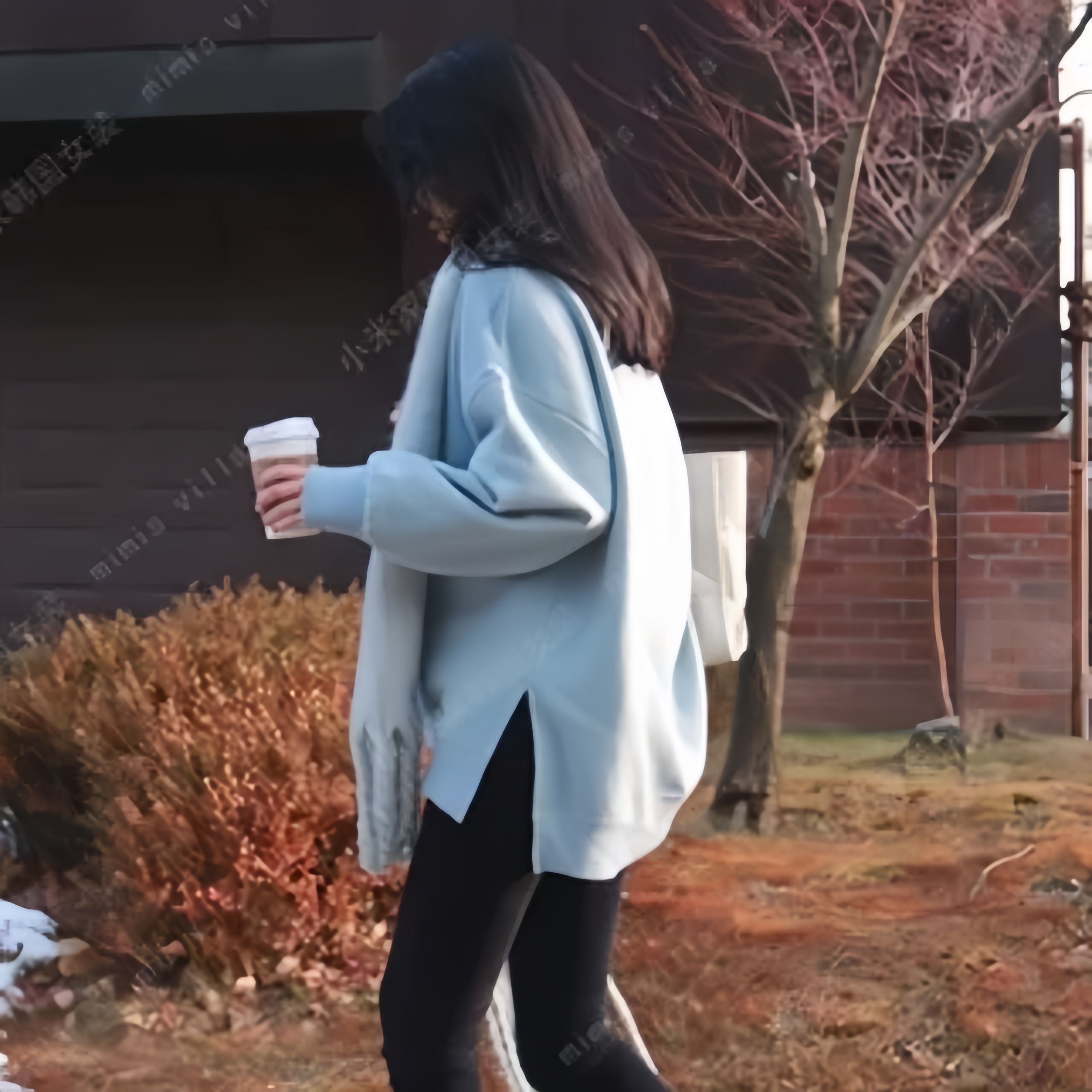 女士春秋款卫衣02623宽松慵懒风圆领前短后长开叉设计