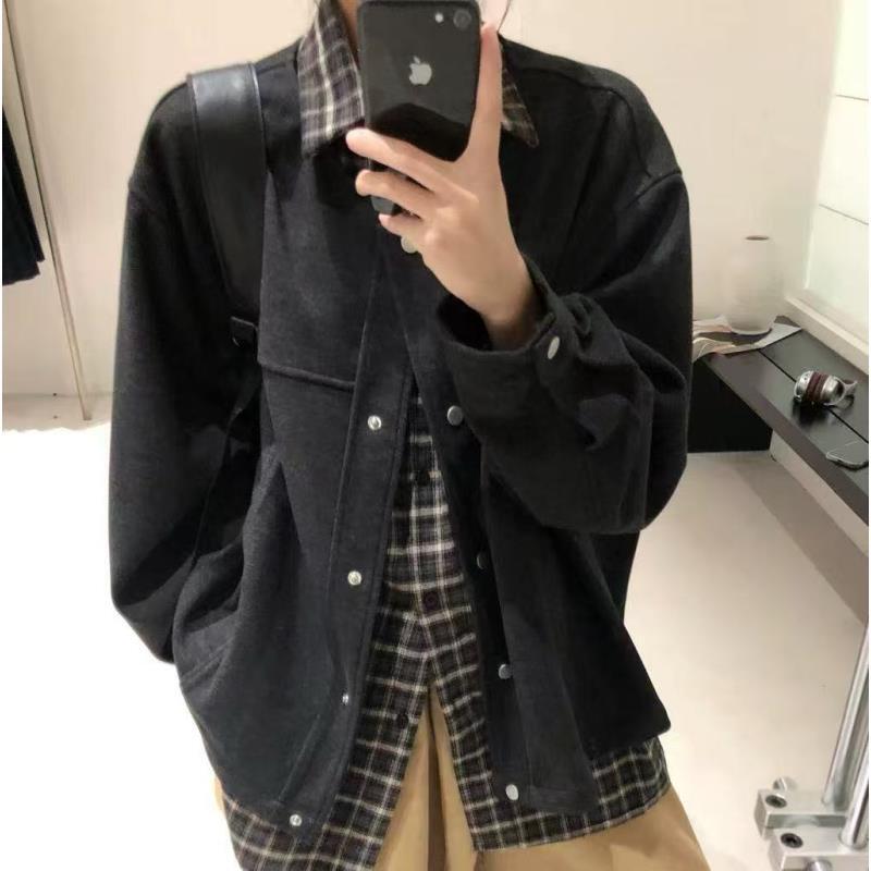 5560号#32528#秋冬百搭休闲宽松双口袋暗扣外套