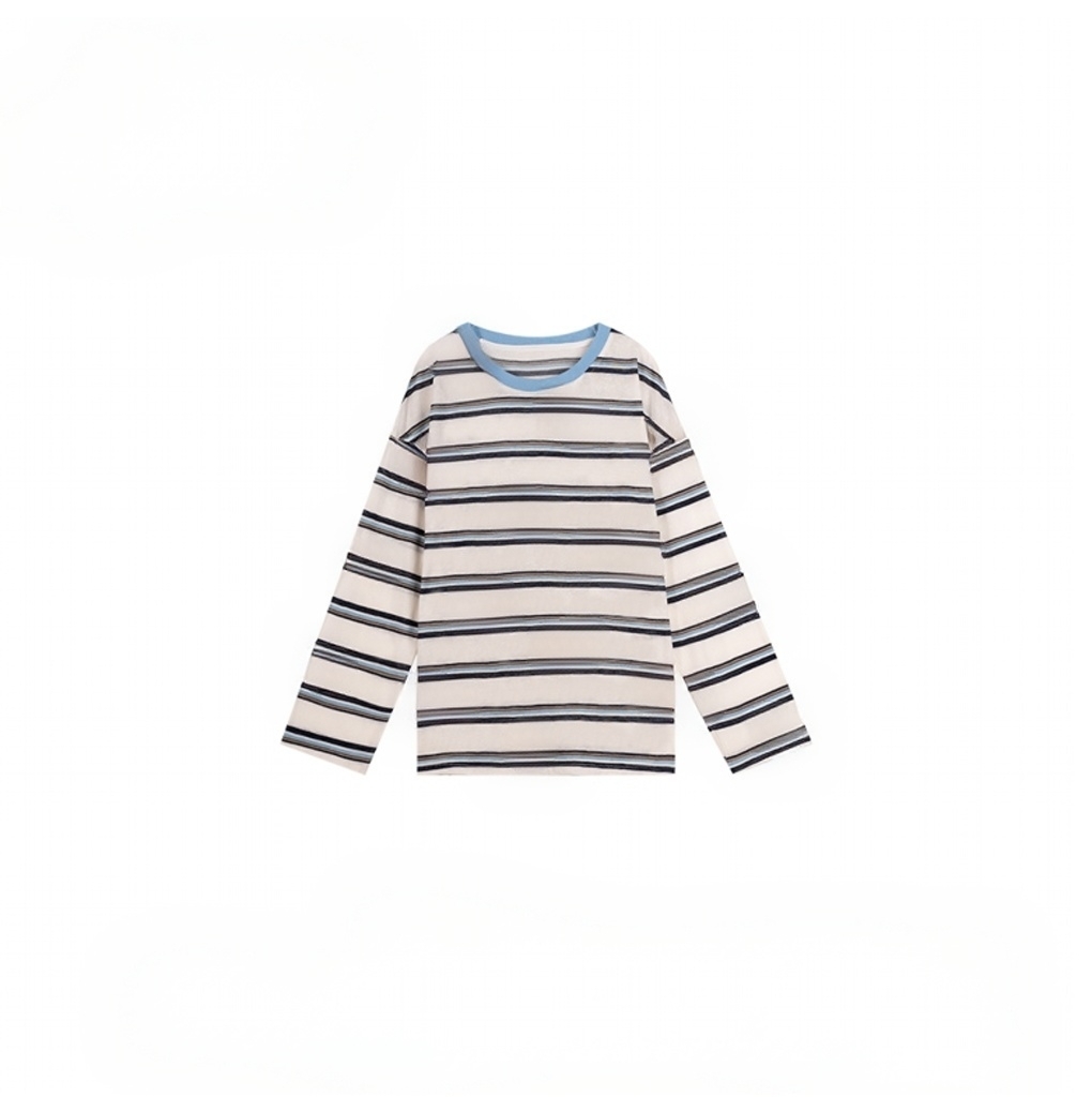 新款圆领宽松版条纹休闲百搭上衣长袖【姿姐】