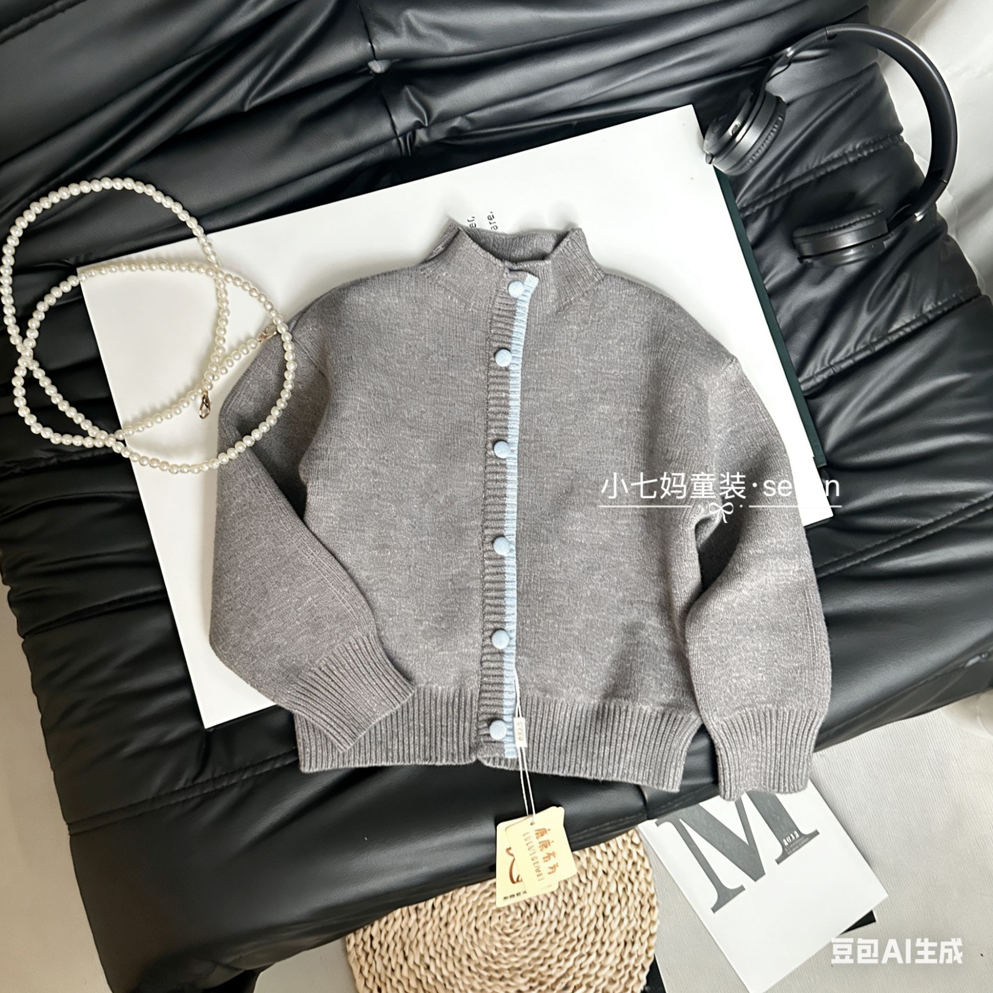 秋冬儿童一体绒针织加绒加厚衫新款毛衣女童木耳花边上衣女孩百搭