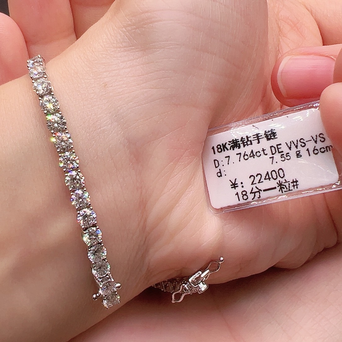 18K金镶嵌实验室培育钻石套链单颗18分，网球款手链