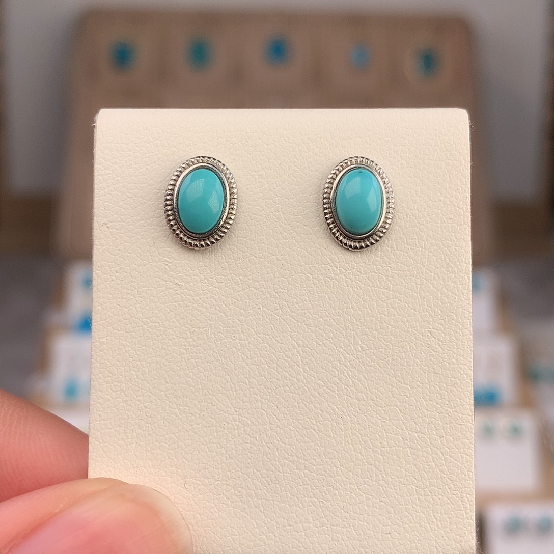 绿松石银S925镶嵌耳饰