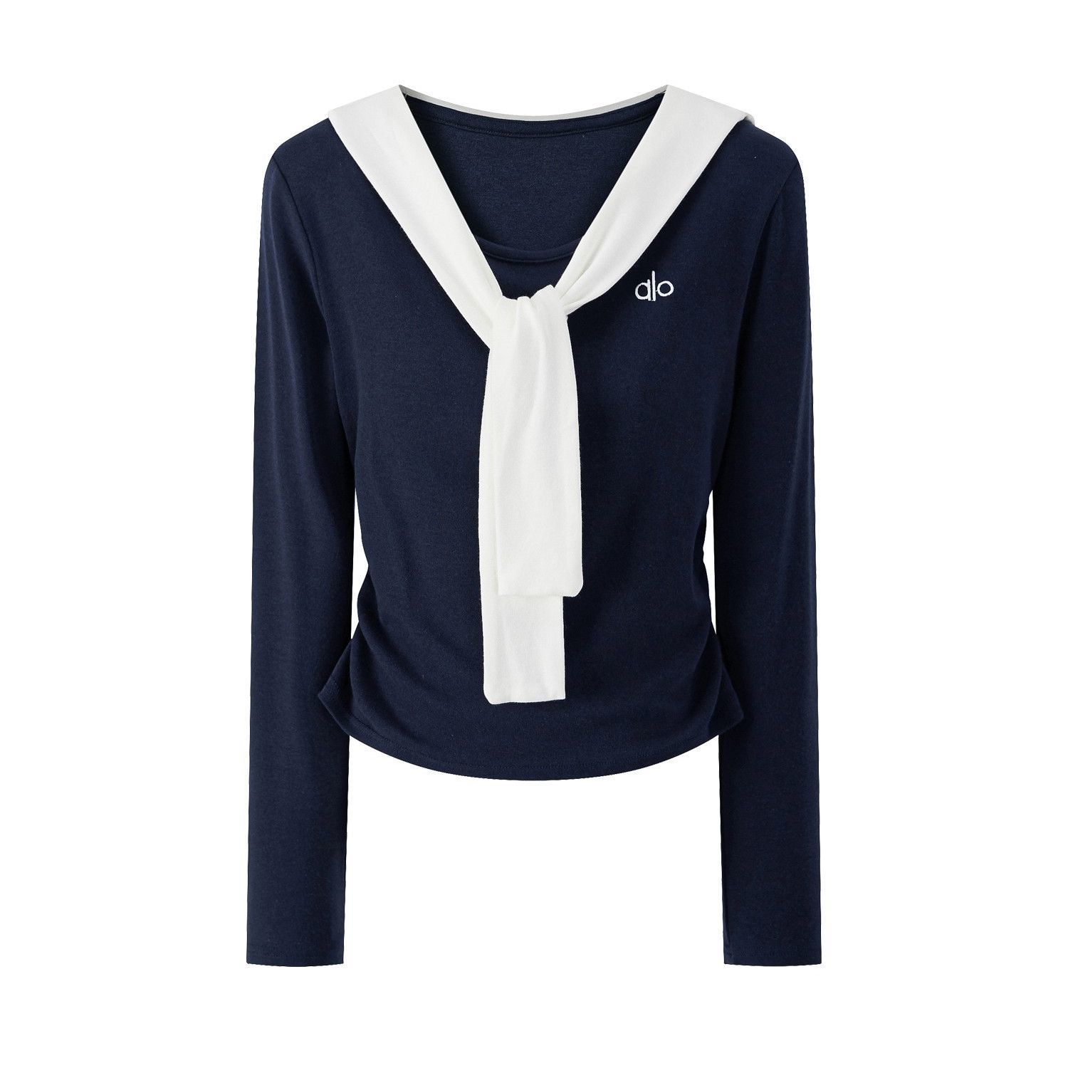 撞色V领真两件拼接披肩海军领长袖T恤女2025春秋季收腰显瘦长袖辉