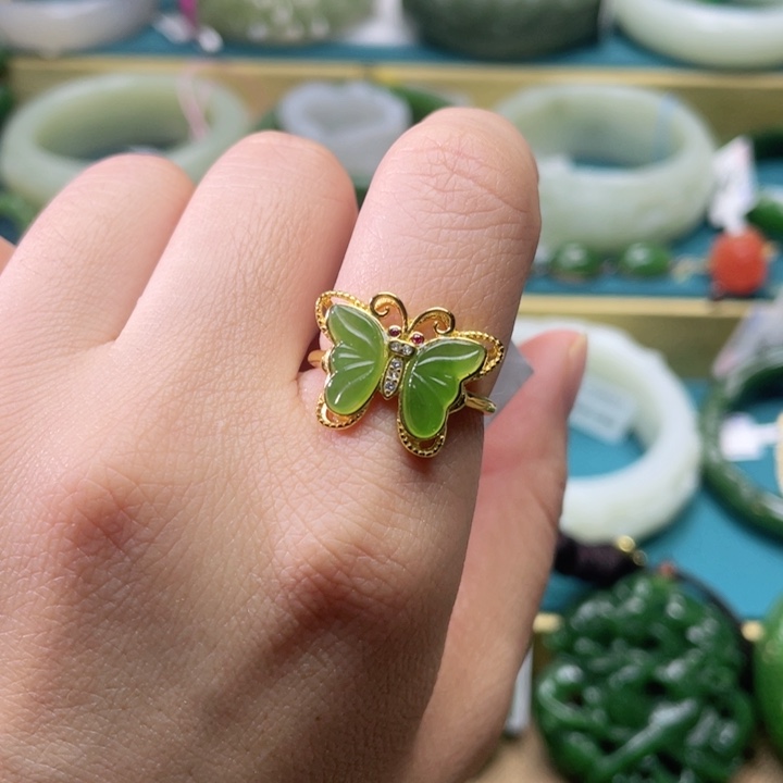 和田玉戒指银S925镶嵌