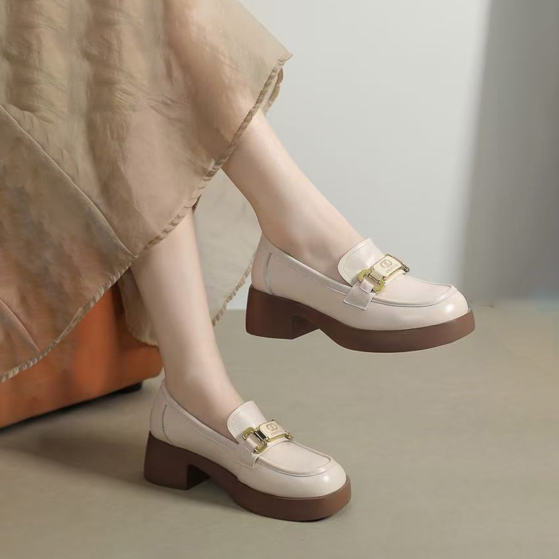 2025新款头层牛皮百搭真皮英伦风圆头软底透气防滑耐磨矮跟乐福鞋