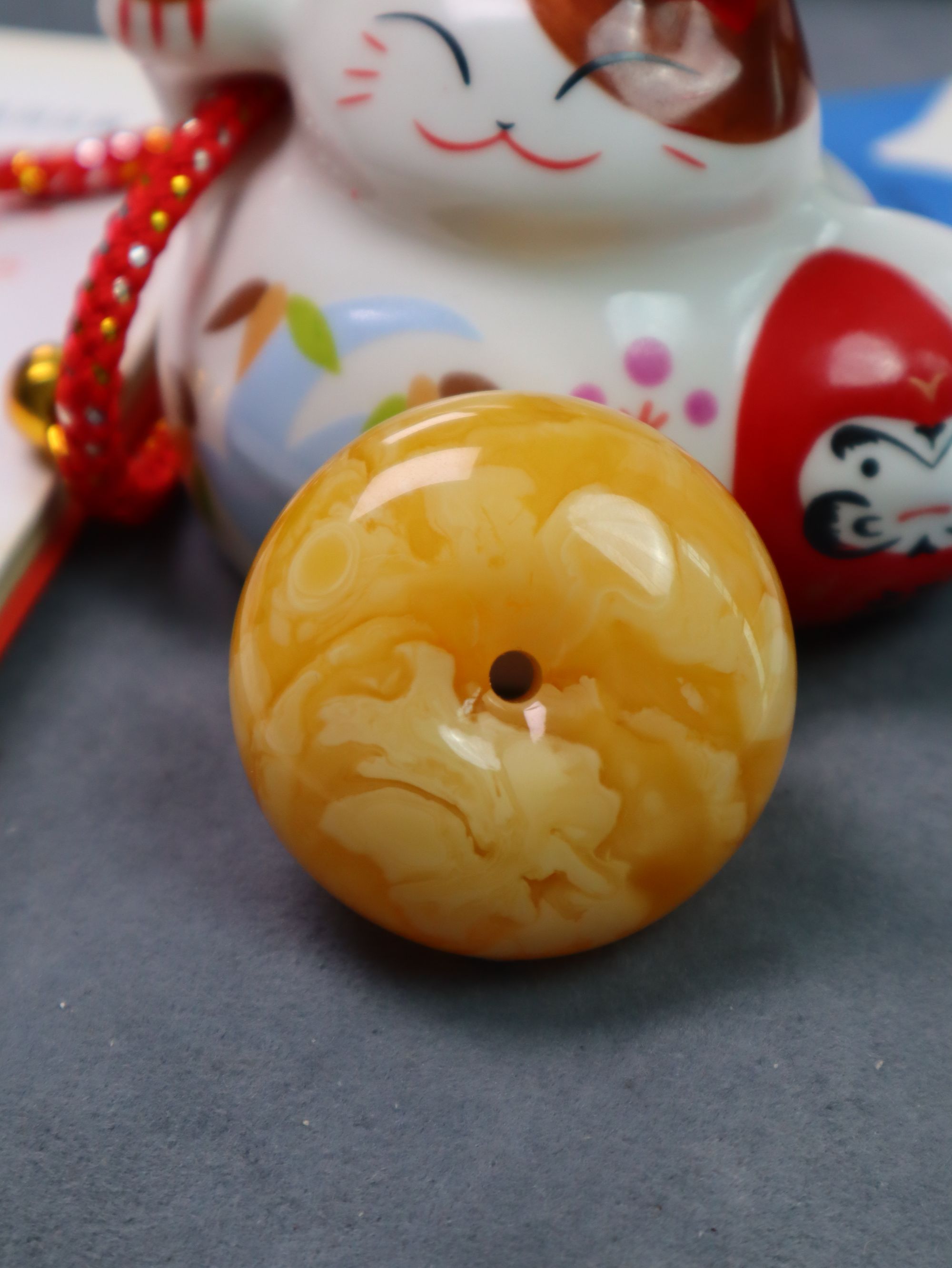 天然蜜蜡橘白妖花平安扣吊坠