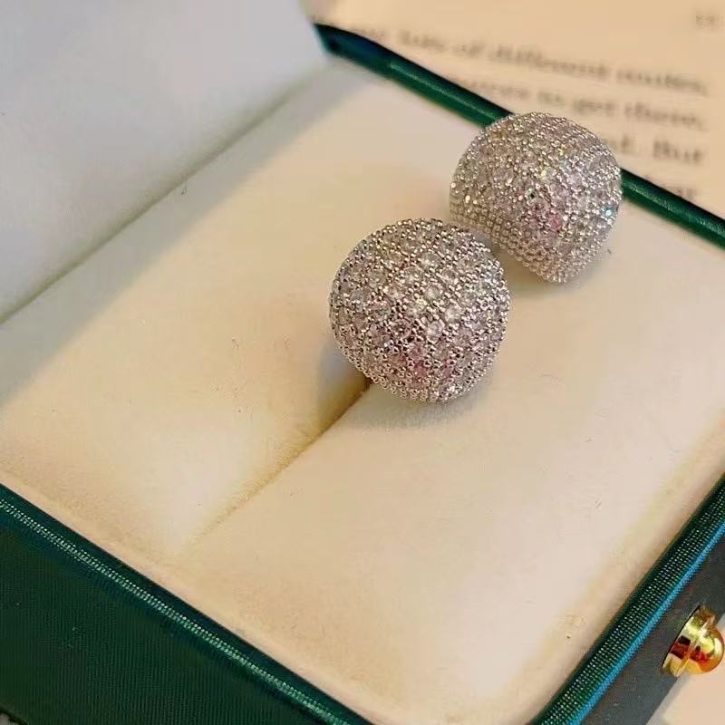 欧伦诗 铜合金耳饰 925银针 时尚轻奢大气满锆耳环 精致百搭