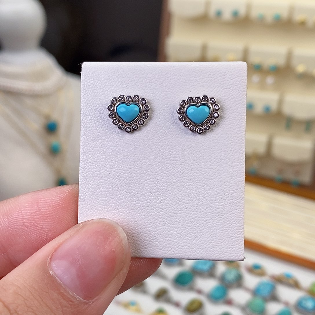 绿松石耳饰银S925镶嵌