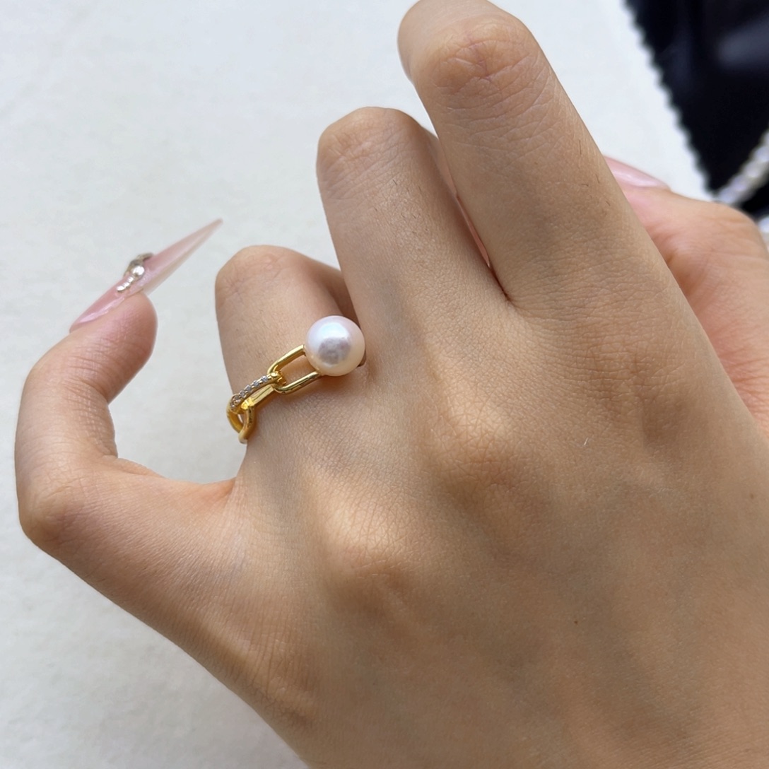戒指海水珍珠银S925镶嵌