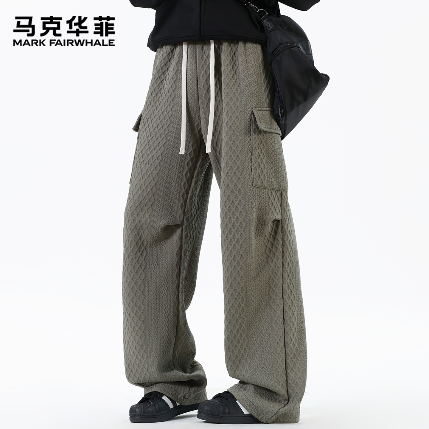 马克华菲休闲运动显瘦男士春秋季宽松百搭阔腿裤肌理感潮牌休闲裤