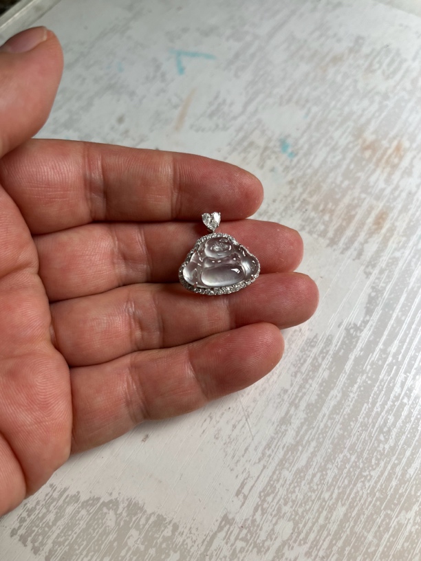 翡翠 冰种 佛公18k金镶嵌