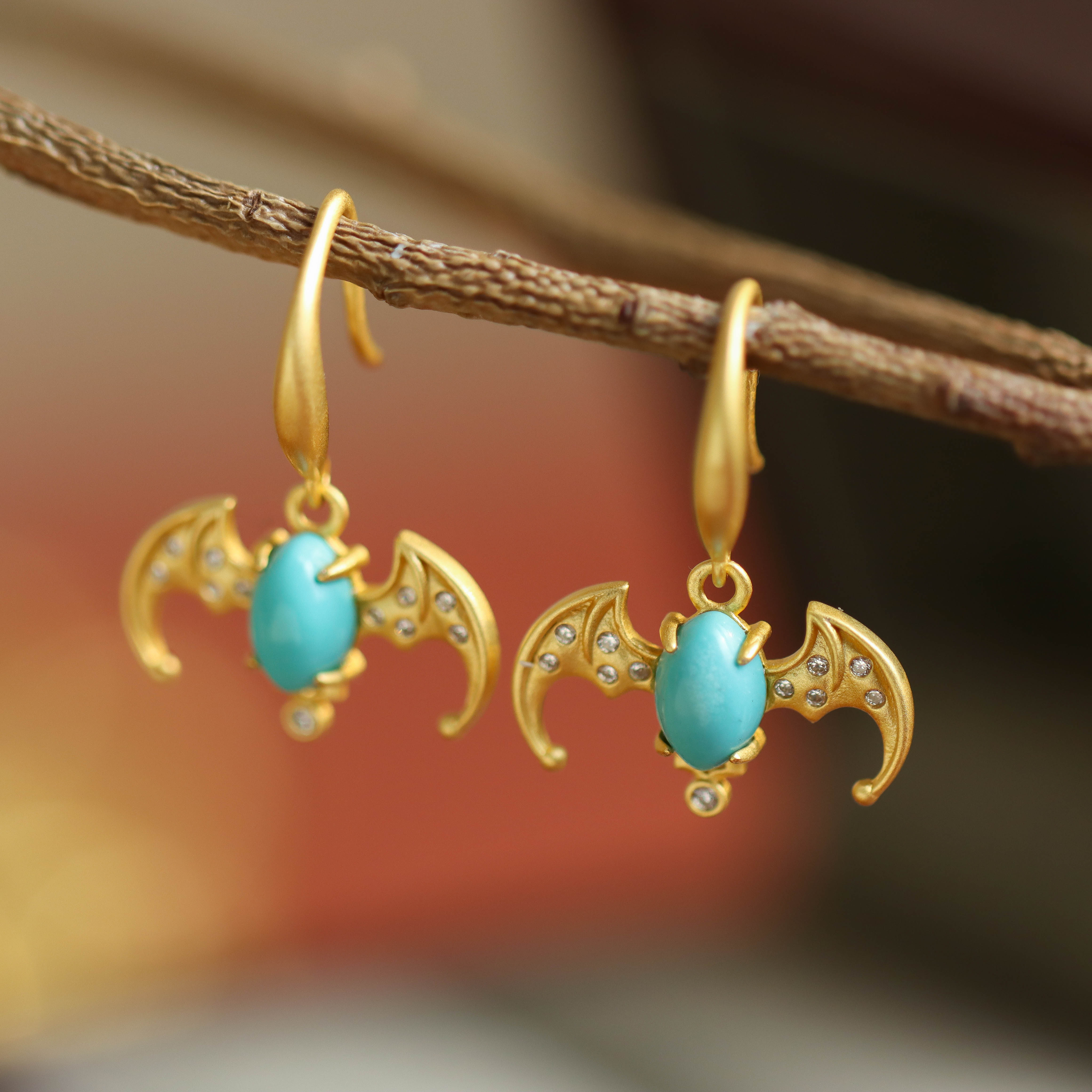 925银耳饰 S925银镀金睡美人蝙蝠时尚个性简约女款耳坠