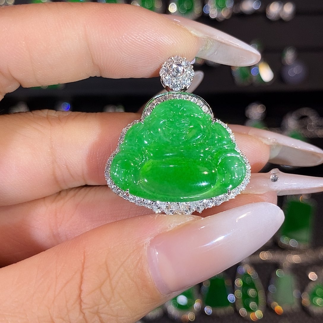 翡翠18K金镶嵌吊坠(不含链)佛公吊坠