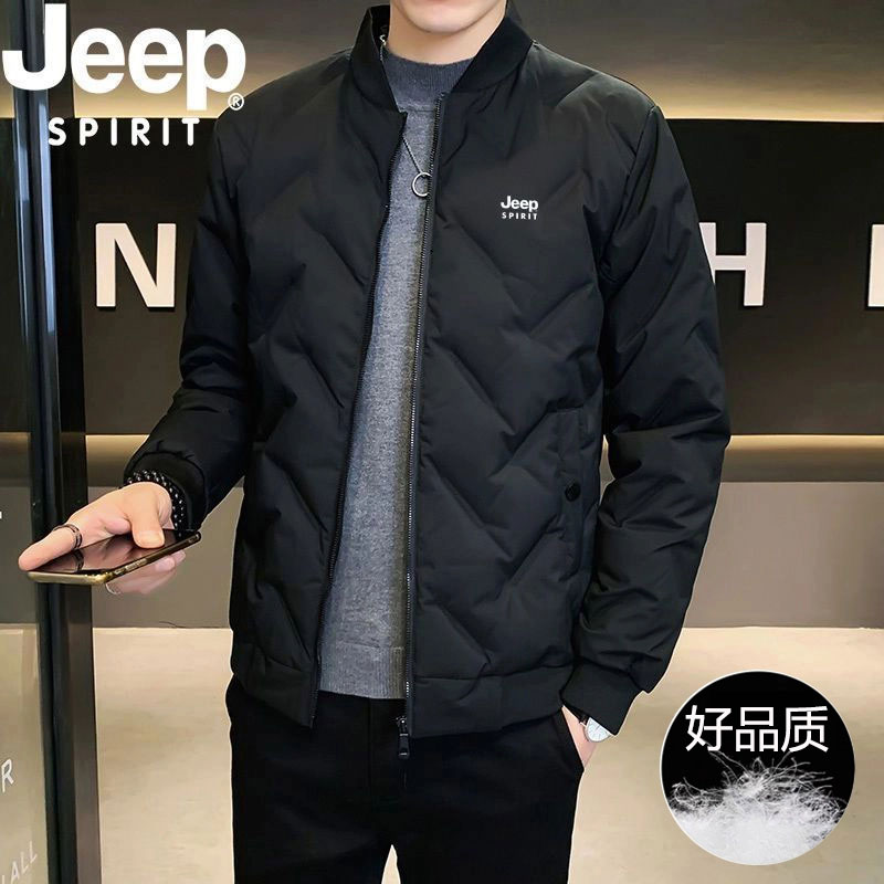 吉普JEEP羽绒服男冬季外套棒球领短款轻薄商务休闲男士夹克保暖衣