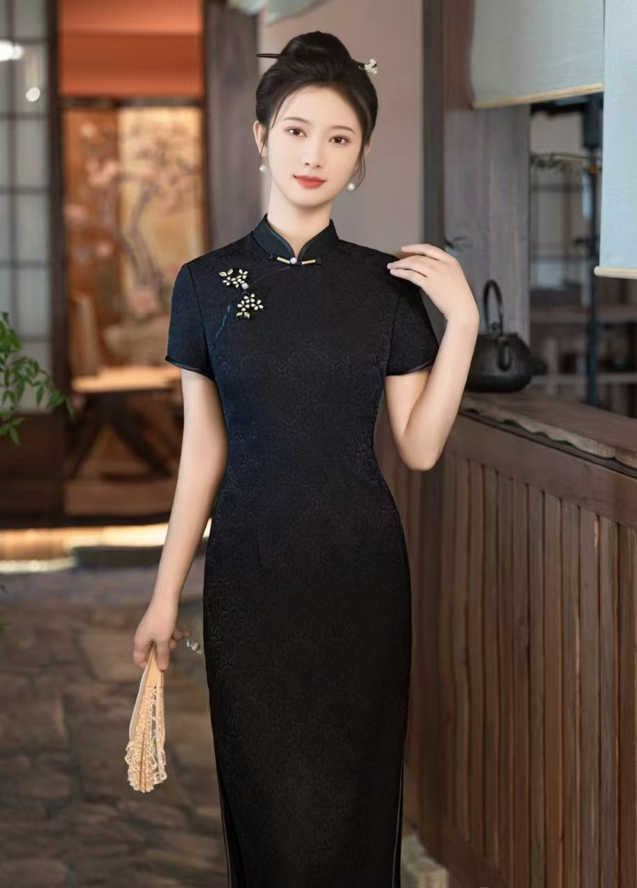 【黑美人】2025中国风网红春夏高档显瘦气质修身复古优雅旗袍A8