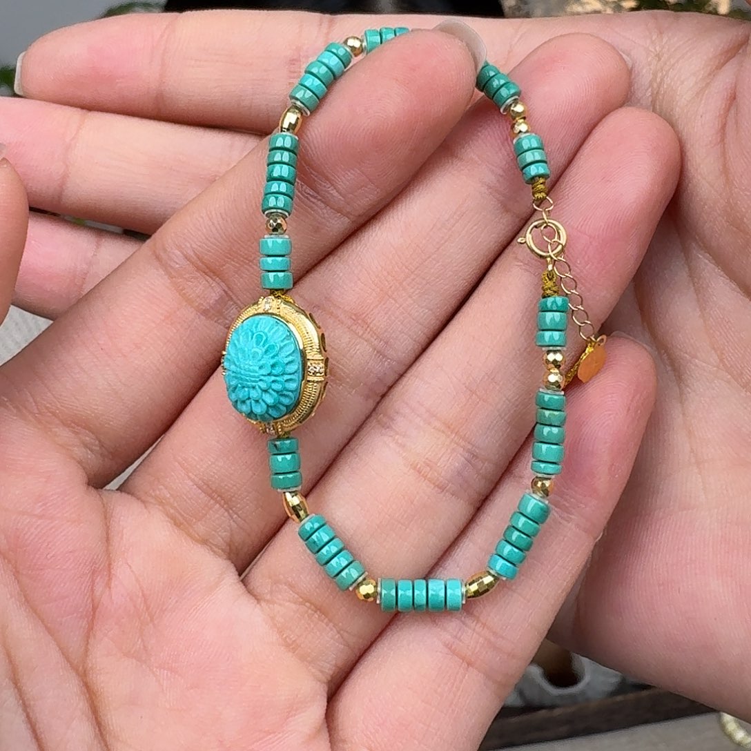 绿松石18K金镶嵌珠宝奇石