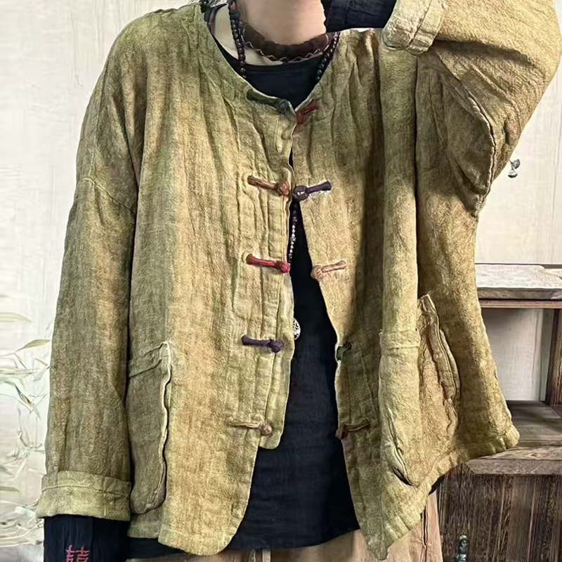  秋季新品汉麻怀旧炒色盘扣复古女士上衣 胸围138长59
