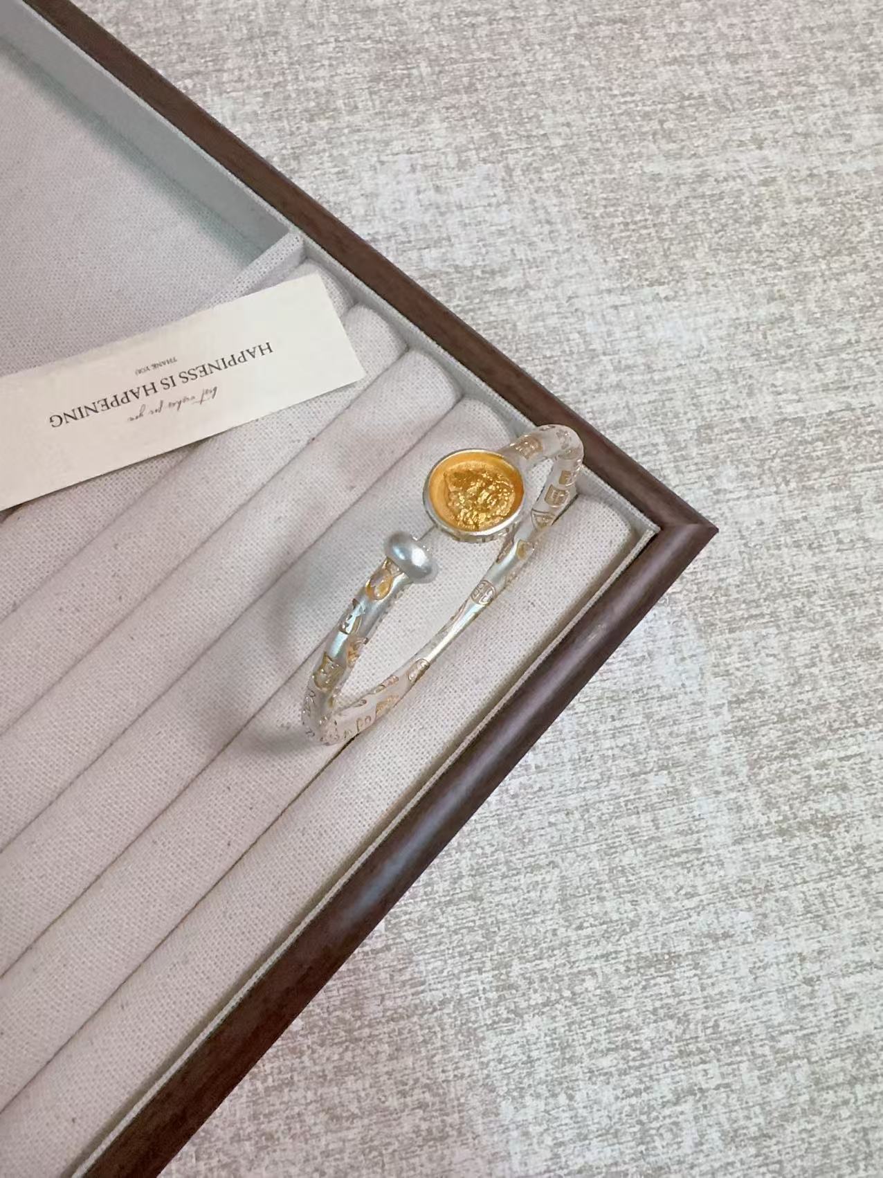 足银手镯 足银999.9描金黄财神吉言开口手镯复古民族风纯手工精美