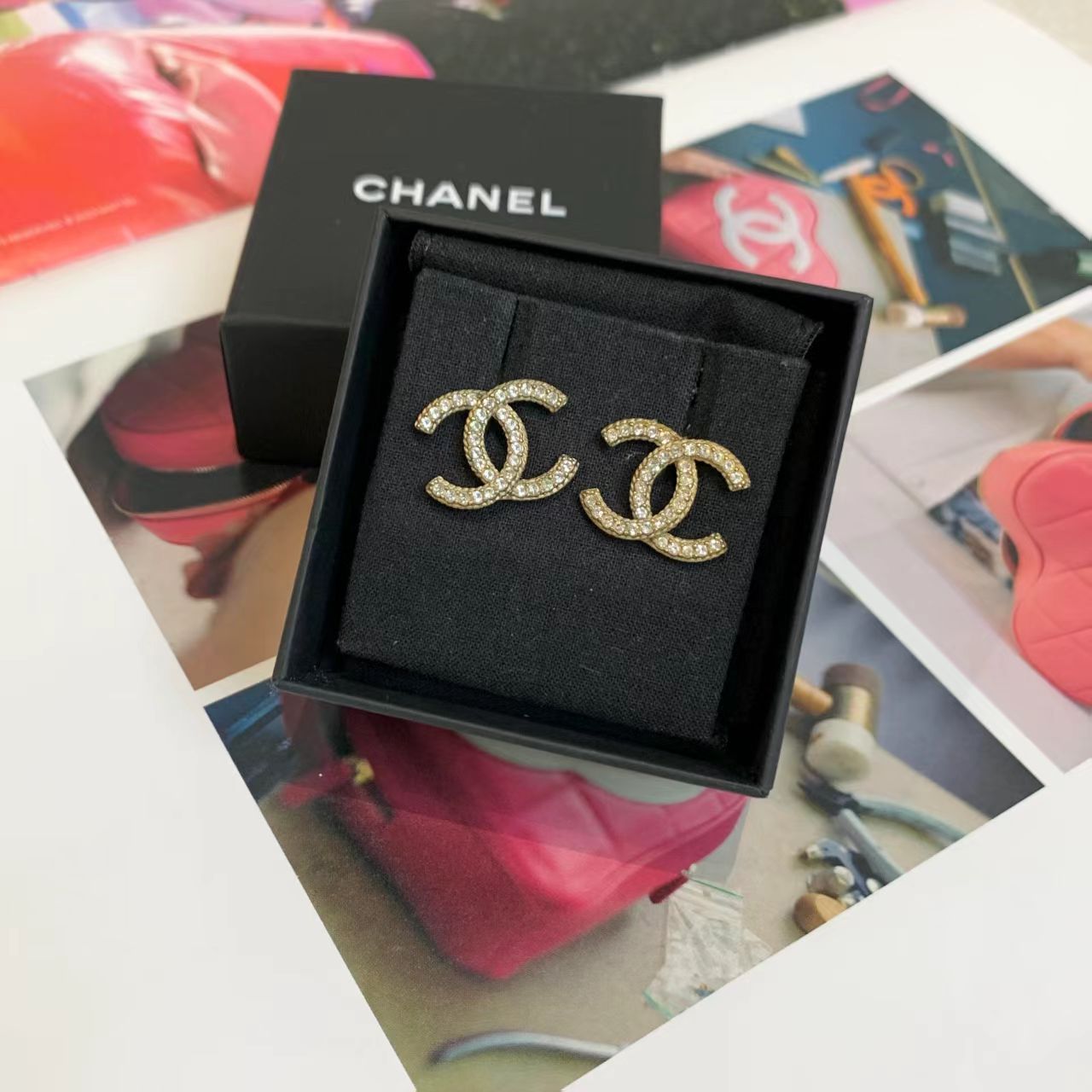 99新 Chanel/香奈儿 壹臻/20A经典水钻双c耳钉 心 86385927