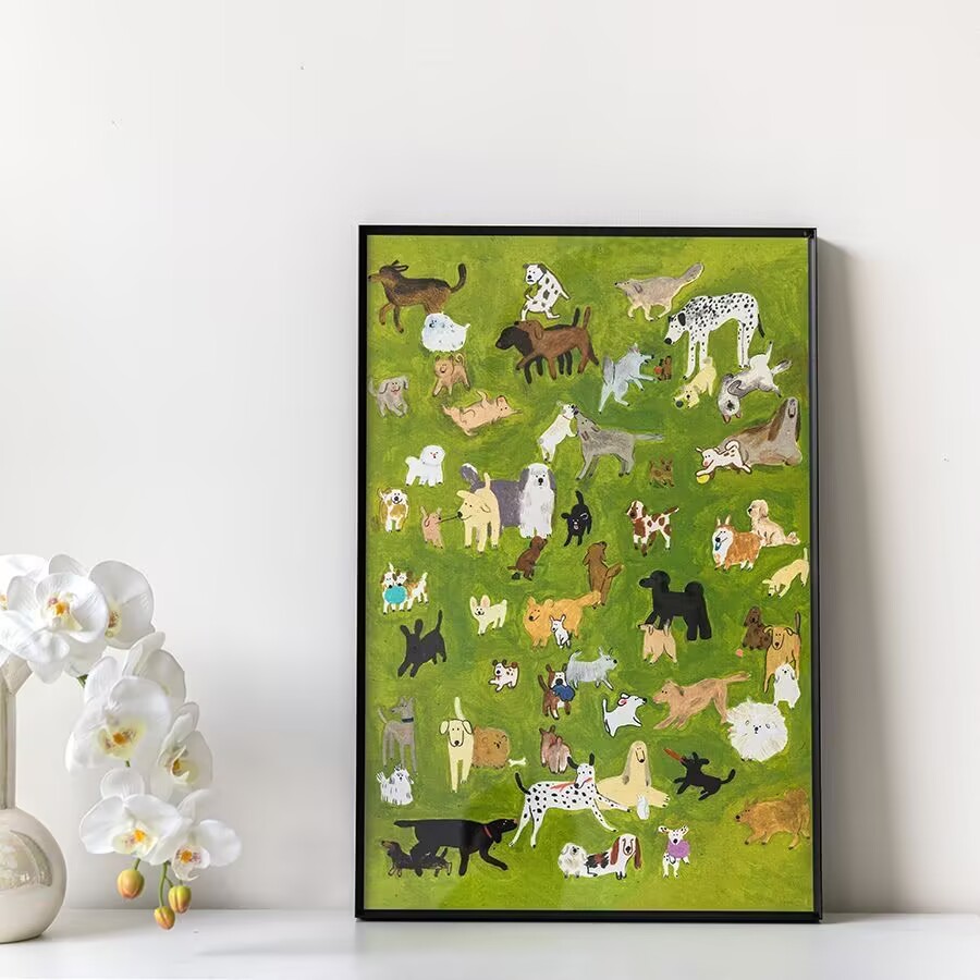 简约北欧dogpark装饰画温馨系小众艺术客厅摆画房间抽象挂画Q09