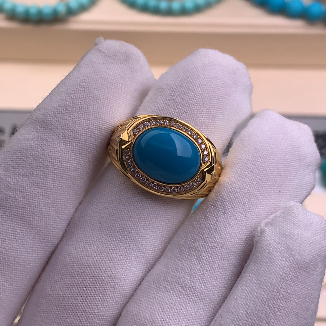 绿松石珠宝奇石18K金镶嵌菩****庄