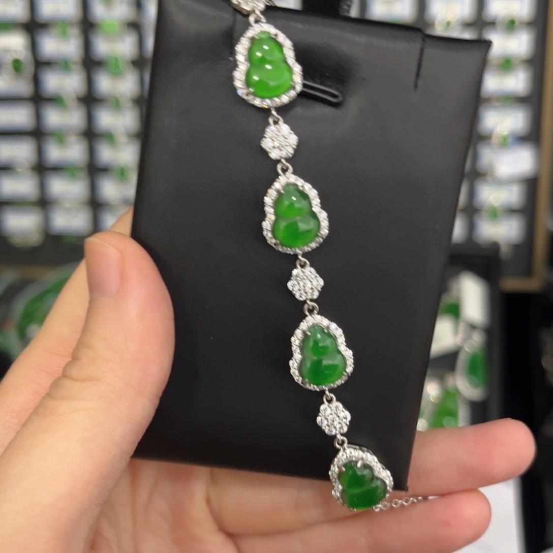 翡翠银S925镶嵌戒指葫芦手链