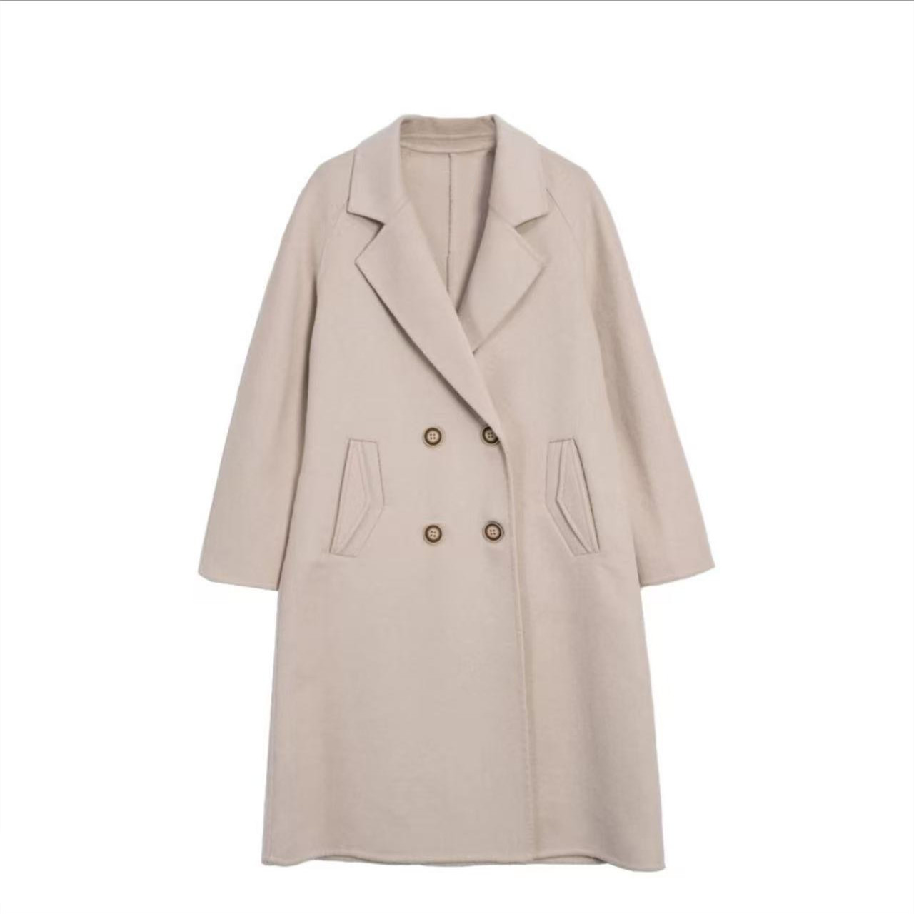 K2441 温婉设计感双排扣长款羊毛大衣双面呢 1DY1866