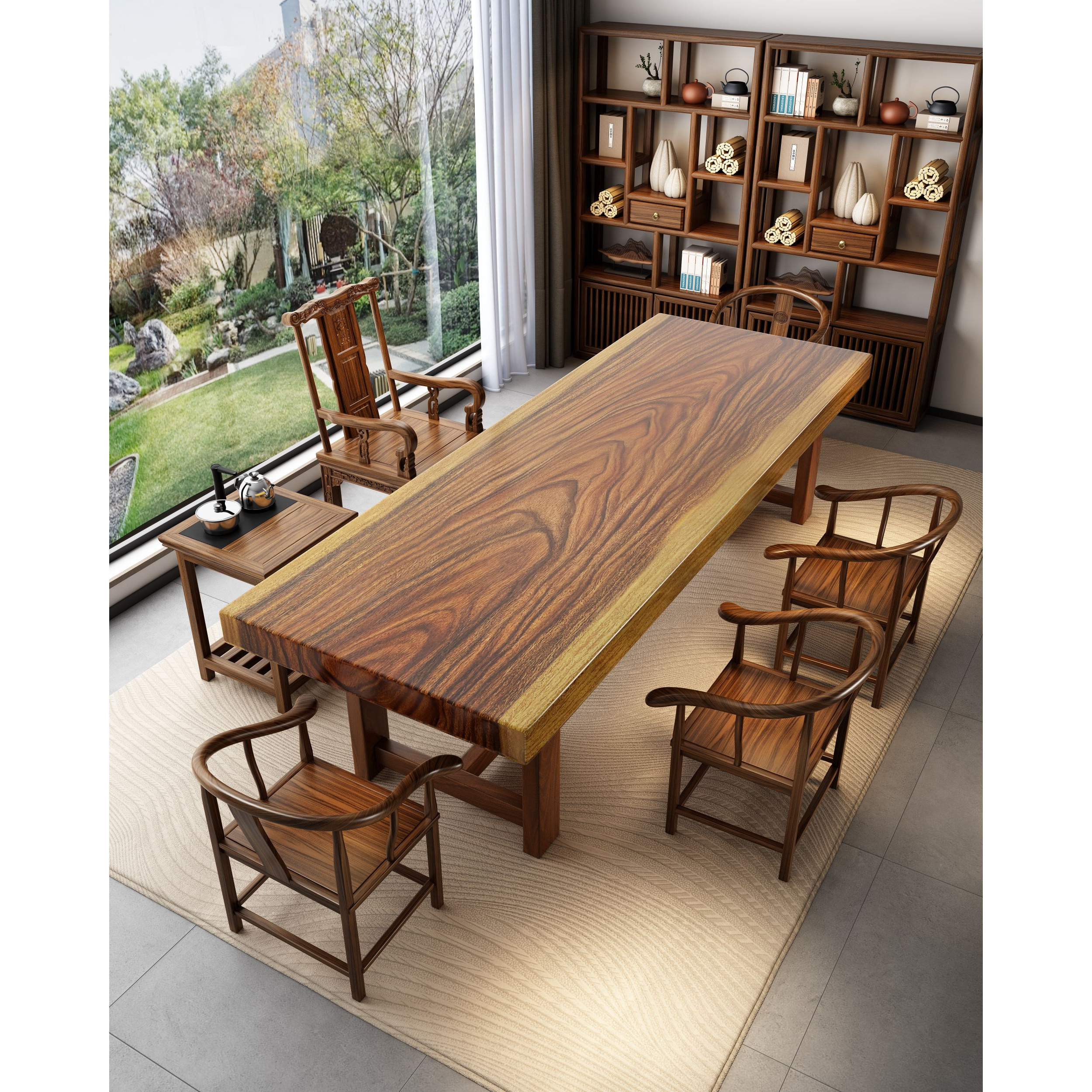 胡桃木实木大板茶桌椅组合新中式客厅家用茶几一整套泡茶喝茶桌