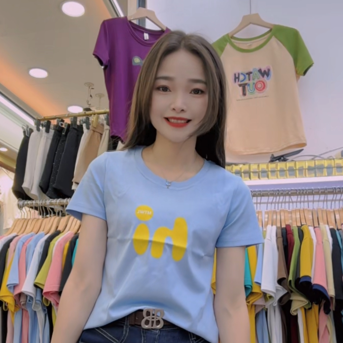 新款螺纹棉黄图图上衣百搭显瘦