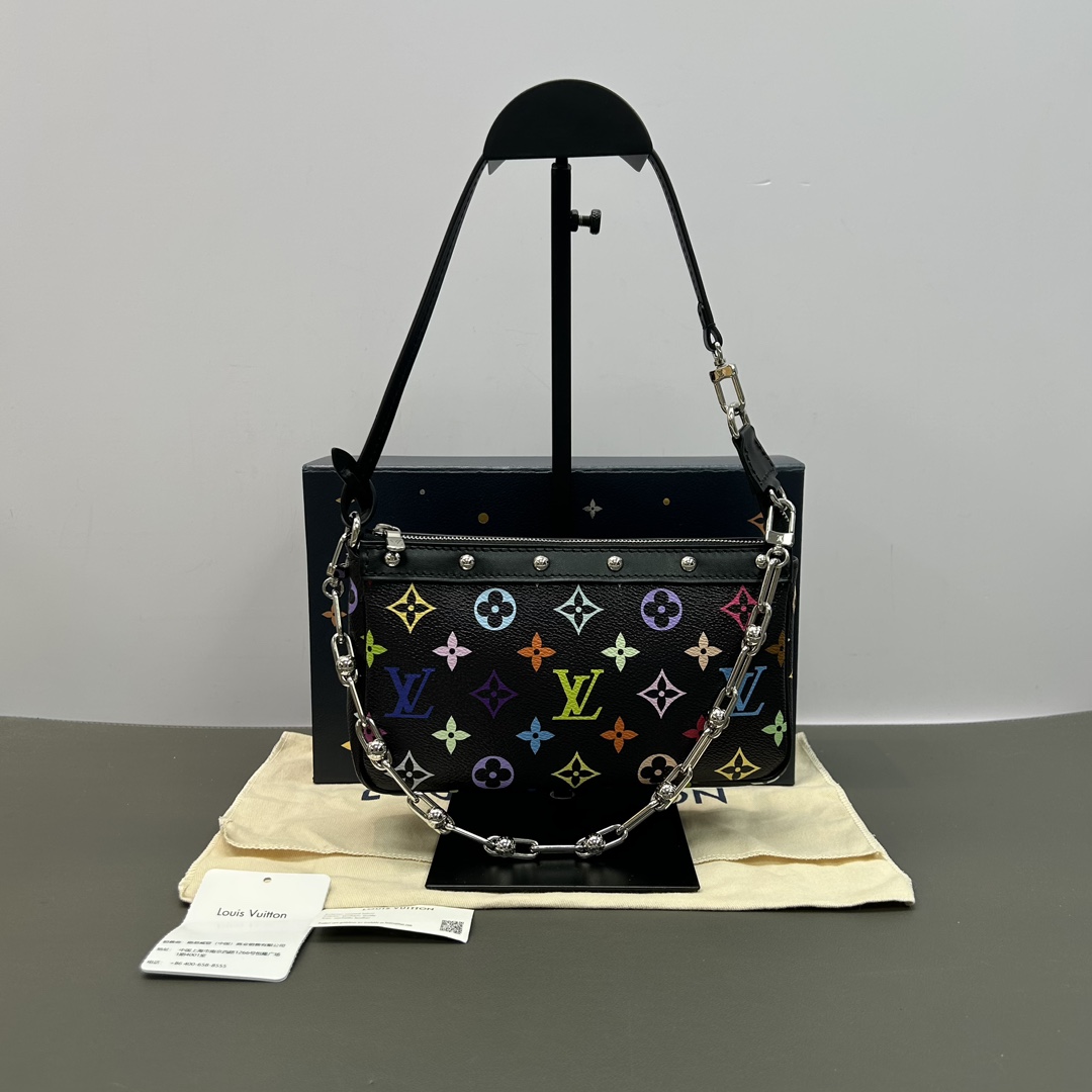 99新 LouisVuitton/路易威登 新款黑三彩大麻将单肩腋下包 41547