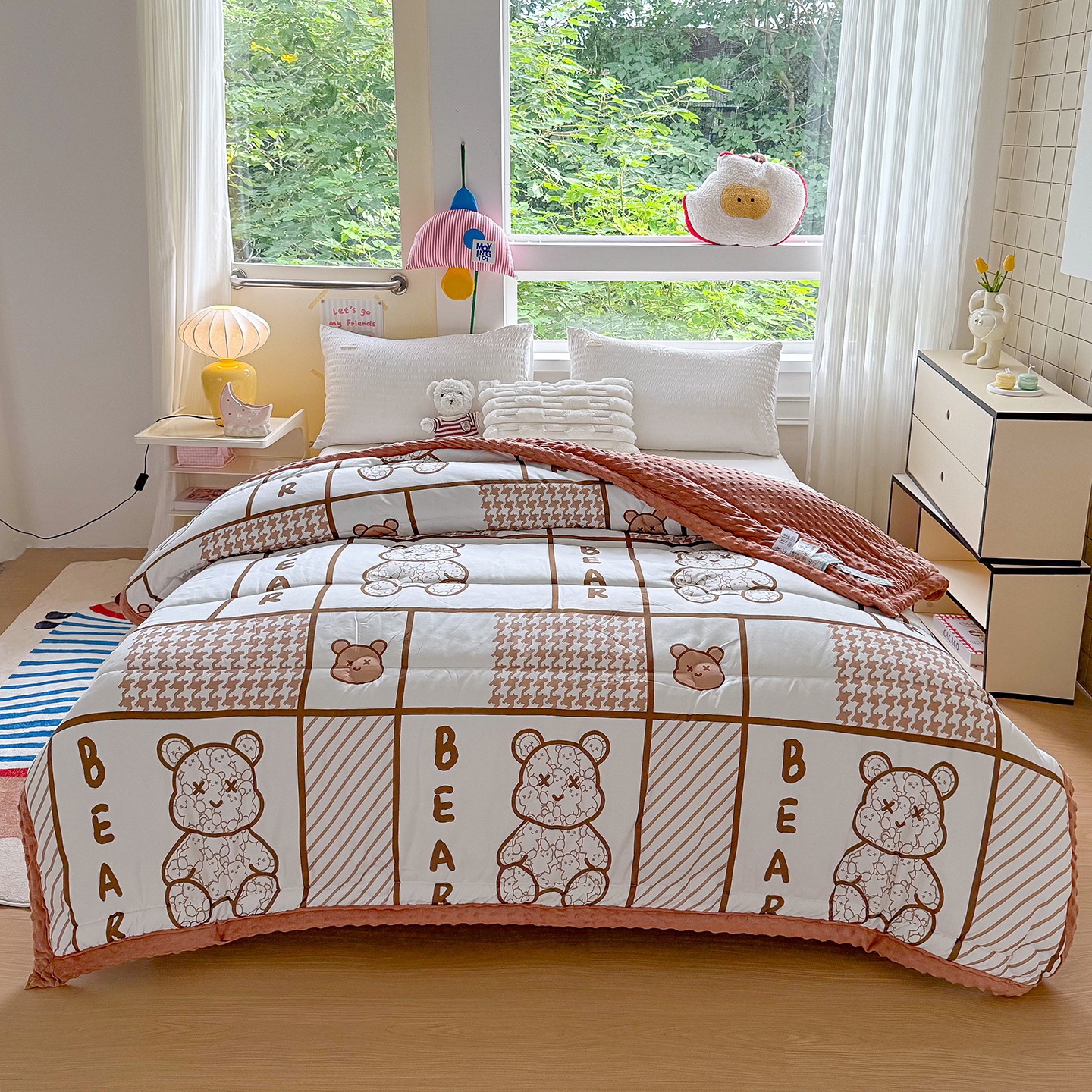 2025新款轻奢印花绒豆豆被字母小熊春秋被1