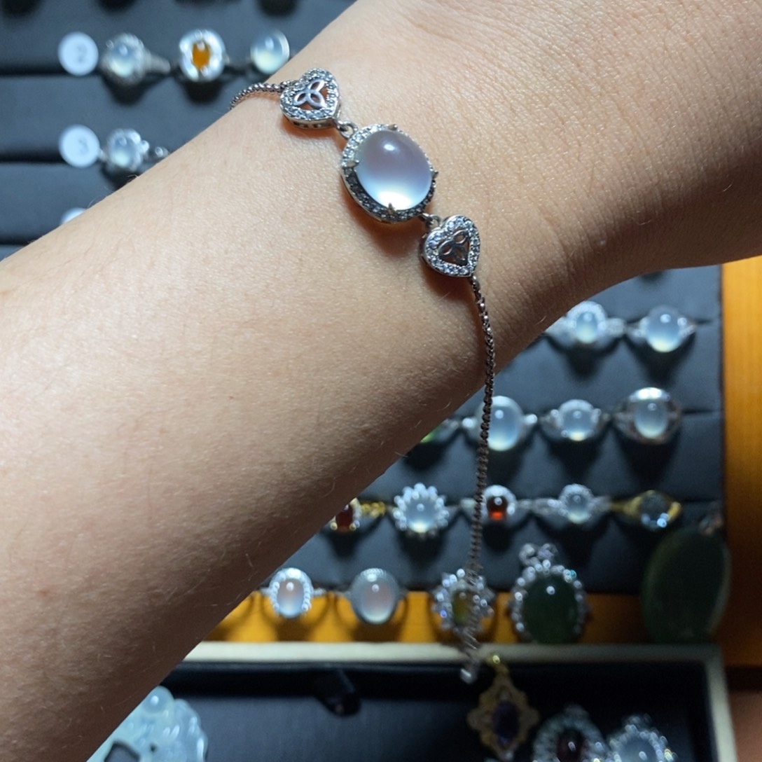 蛇纹石玉手链银S925镶嵌