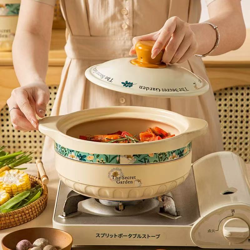 神秘花园欧式轻奢多巴胺砂锅炖锅煲汤家用陶瓷锅煤气灶专用沙锅