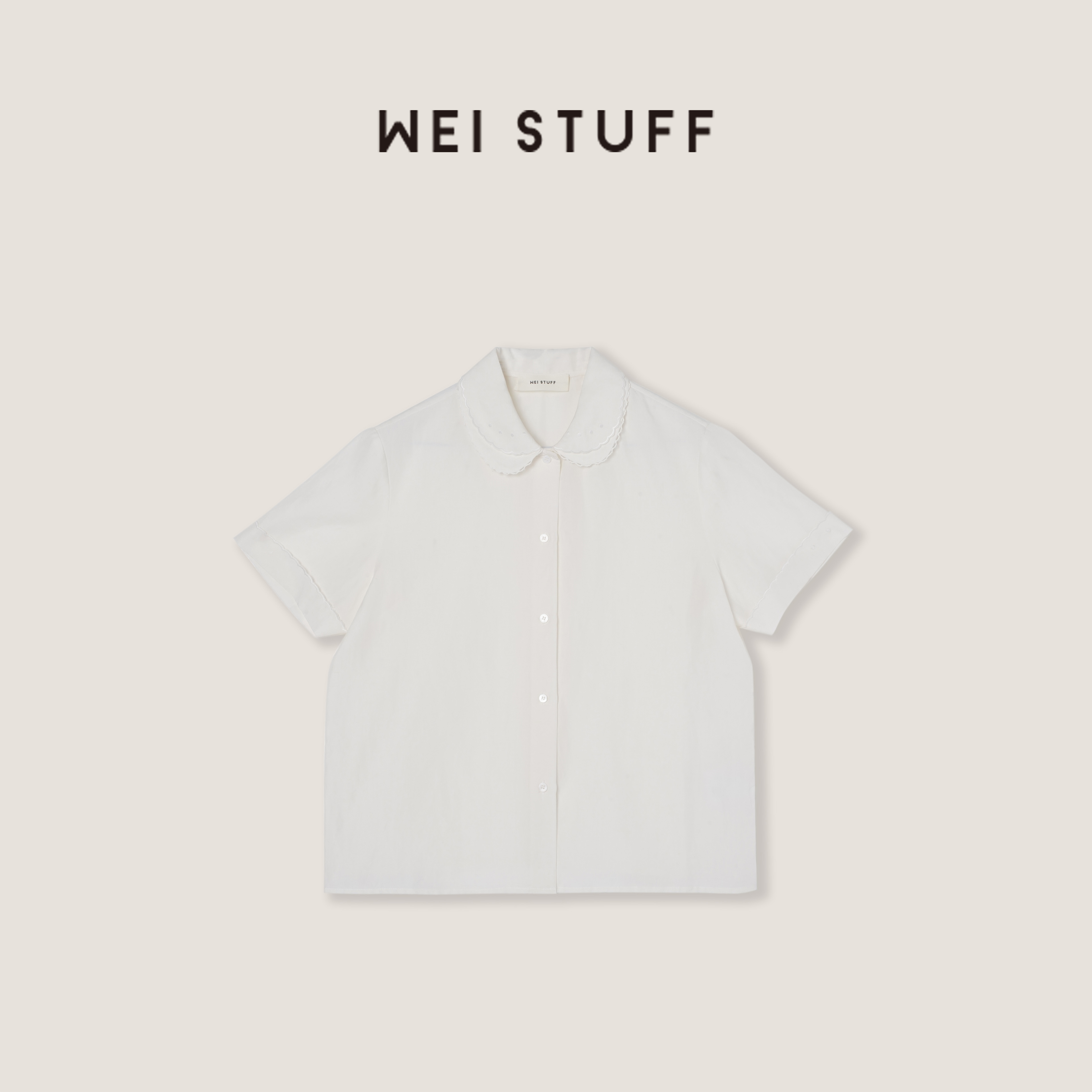 WEI STUFF “月光手书” 时尚宽松显瘦娃娃领短袖衬衫9605 .