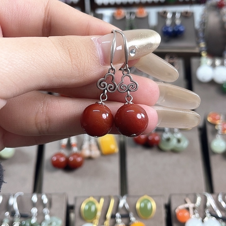 玛瑙/玉髓耳饰银S925镶嵌12左右