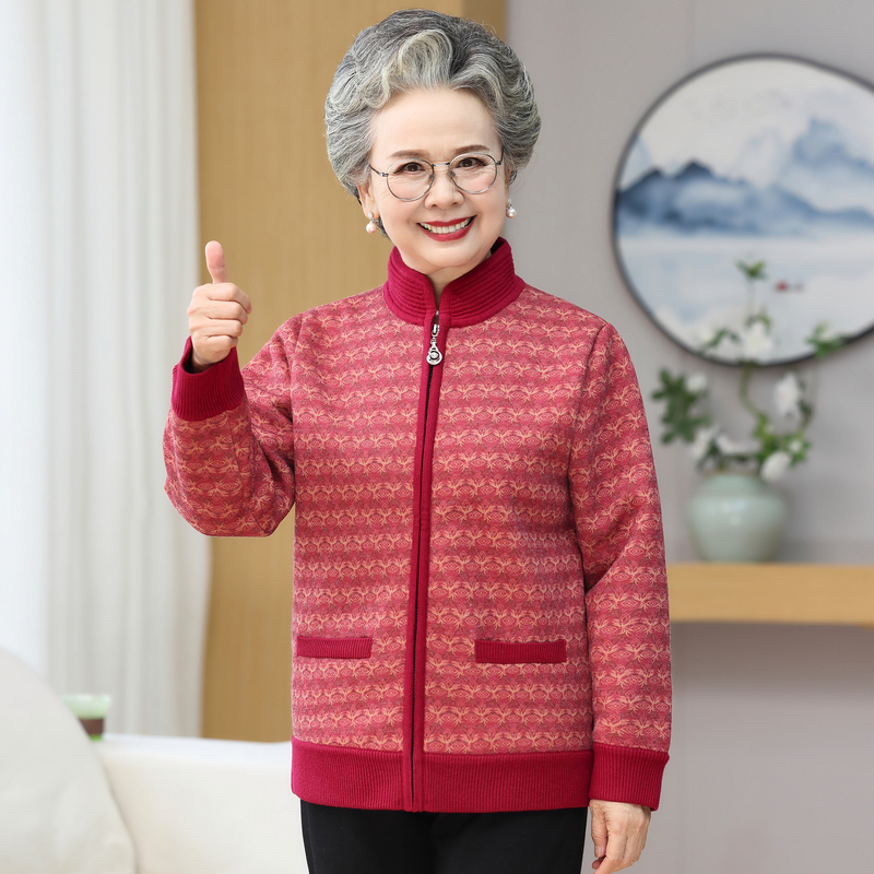 新款秋冬妈妈加绒毛衣开衫加肥加大码中老年人女针织外套保暖上衣