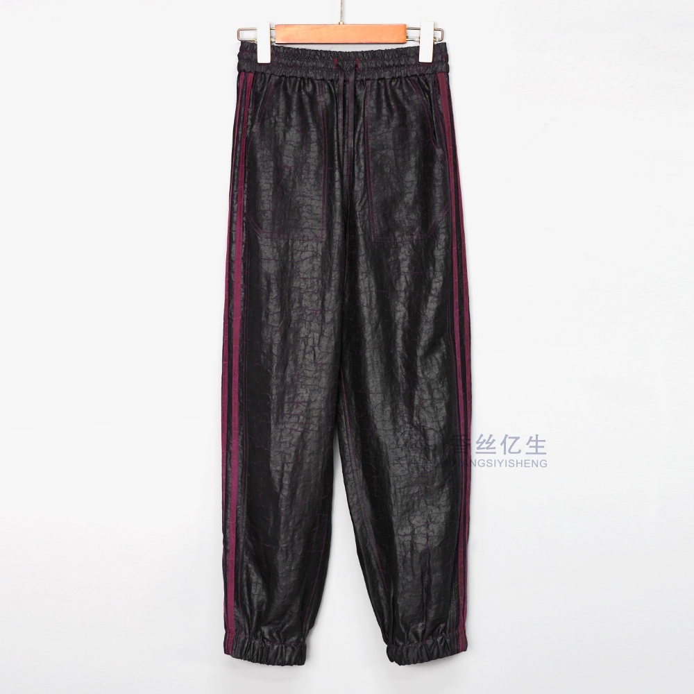 传奇！黑色时尚拼接松紧腰百搭中式百搭九分裤休闲女裤X2723