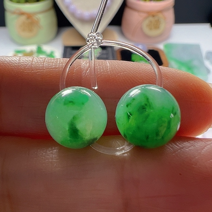 翡翠散珠翡翠飘绿花珠子