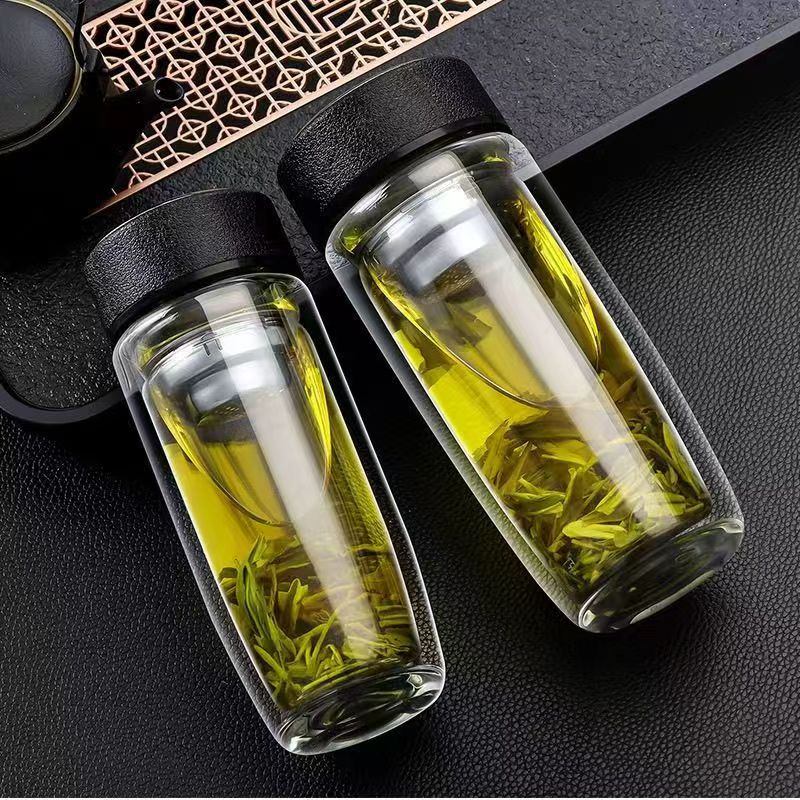 一键速开茶水分离高硼硅玻璃杯耐高温玻璃水杯鹅蛋杯双层玻璃杯