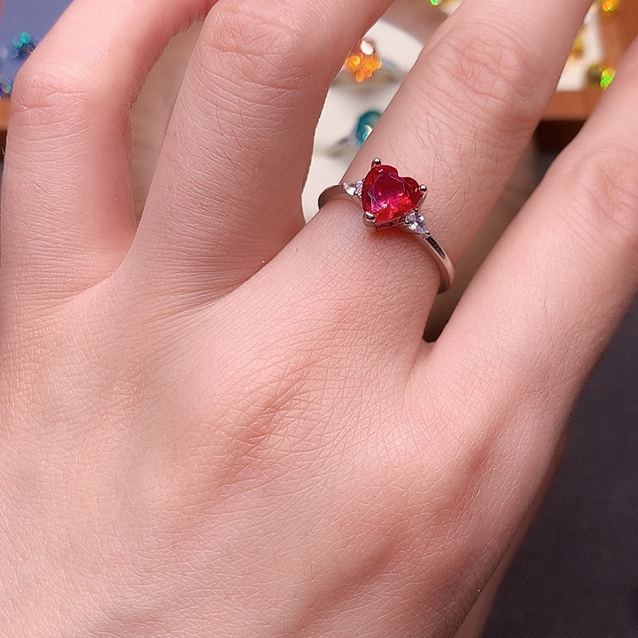 红宝石戒指银S925镶嵌