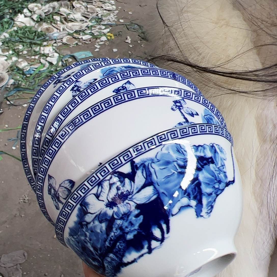 摆件陶景德镇陶瓷荷花4.75寸碗6个