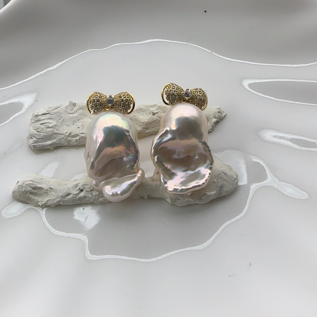 淡水珍珠耳饰银S925镶嵌万*