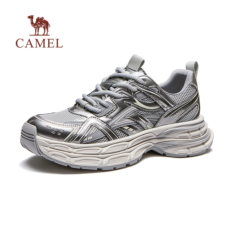 骆驼银戈运动鞋2025新款休闲鞋男款厚底增高复古时尚网面老爹鞋