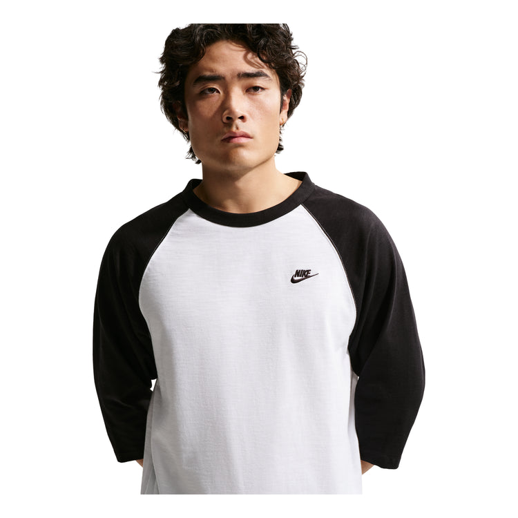 NIKE/耐克官方男款CLUB 3/4 RAGLAN TOP黑白拼休闲长袖IF0756-010