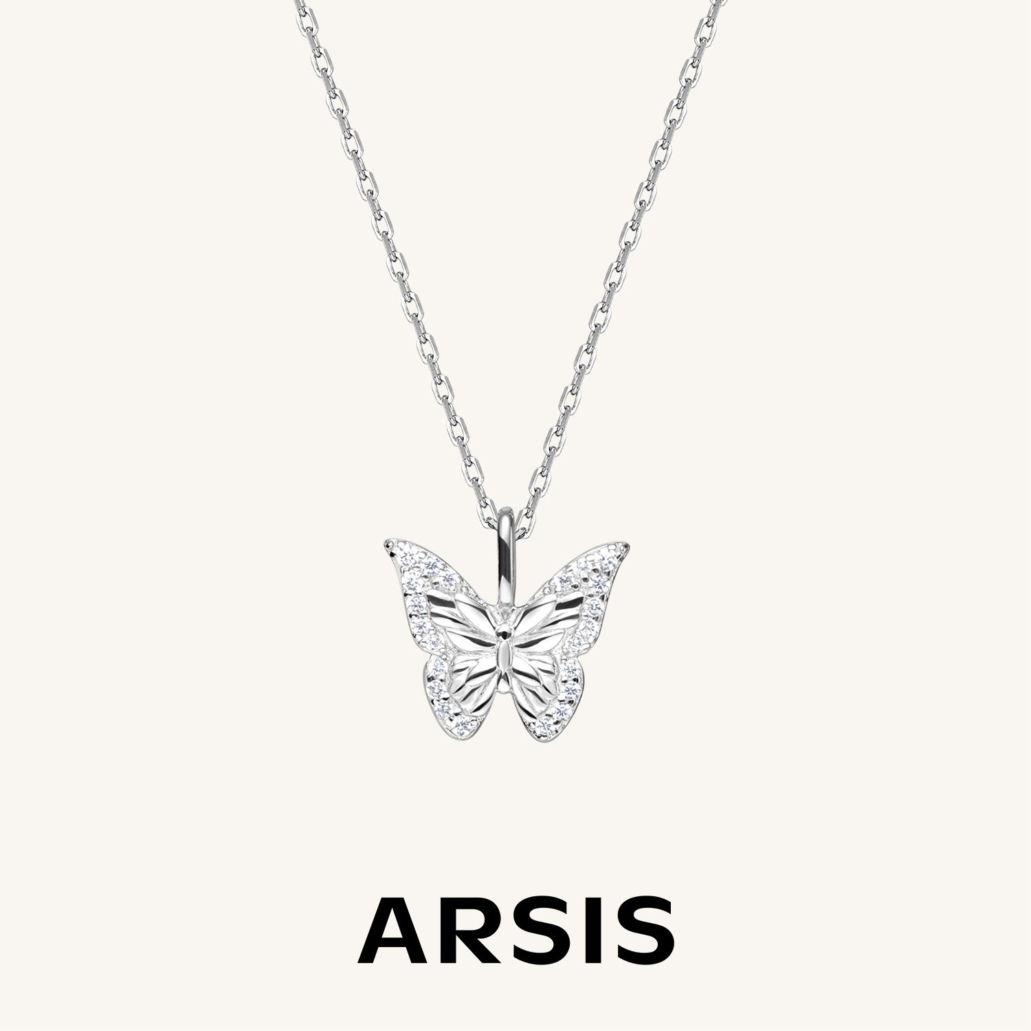 ARSIS银饰幸运符号漫舞蝴蝶吊坠项链S925纯银圣诞元旦礼物时尚